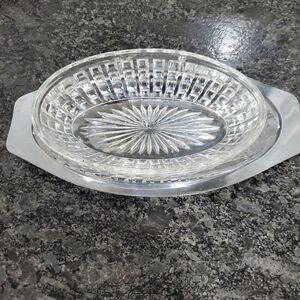 Crystal Relish Dish on Continental Silver Tray
